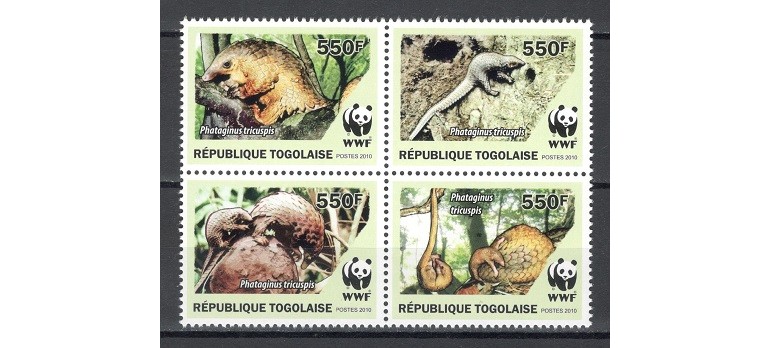 TOGO 2010 - FAUNA WWF - SERIE IN BLOC DE 4 TIMBRE - NESTAMPILATA - MNH / fauna627
